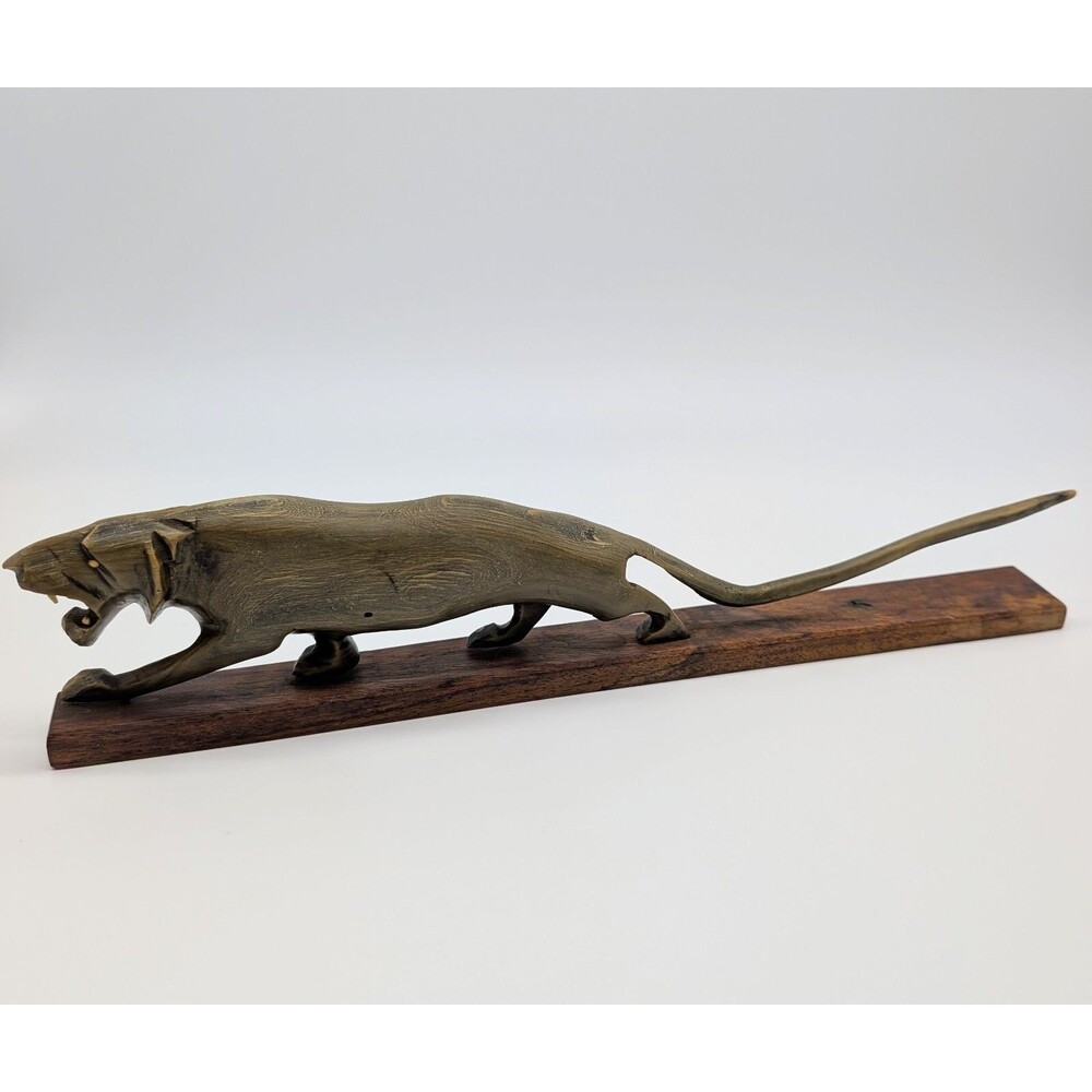 Hand Carved Wood Panther Cougar Big Cat Artisan Vintage